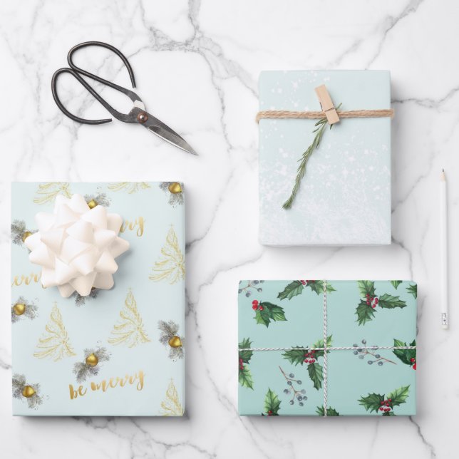 Papierfolien für dunkles Grün und Gold Geschenkpapier Set (Vorderseite)