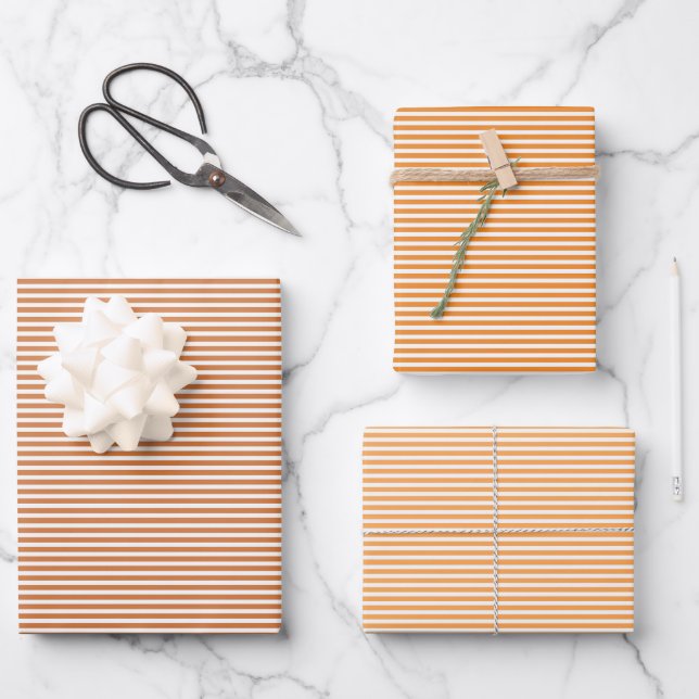 Papierfolien mit drei Farbtönen, Orange Streifen Geschenkpapier Set (Vorderseite)