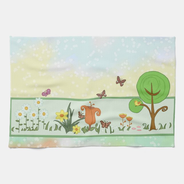 Papierfrühling Ostern Geschirrtuch (Horizontal)