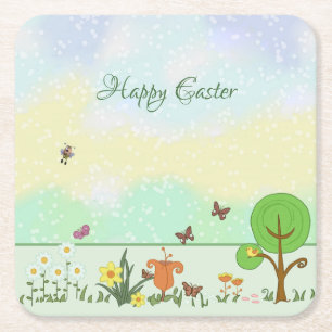 Papierfrühling Ostern  Rechteckiger Pappuntersetzer