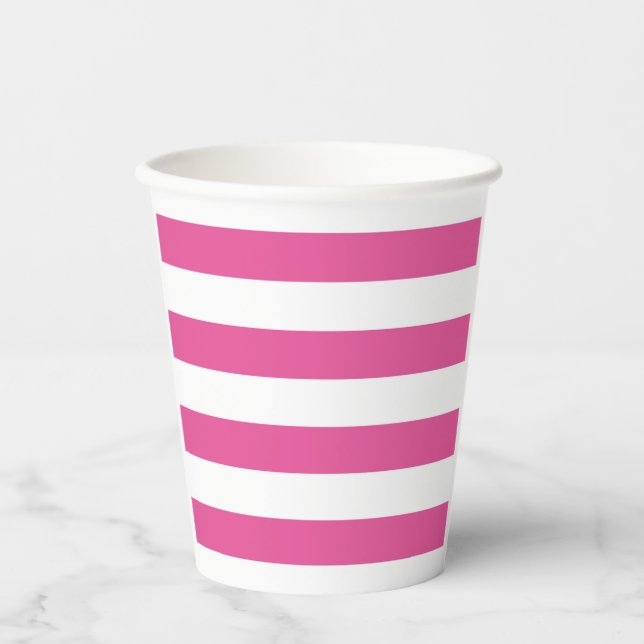 Papiergruppen aus rosa Streifen Pappbecher (Vorderseite)