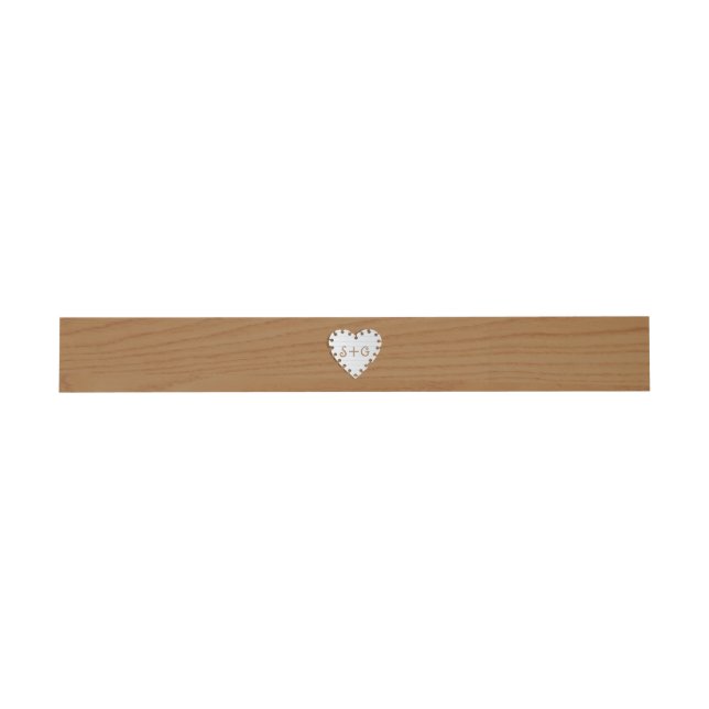 Papierherz auf Holz mit Monogramm Hochzeit Einladungsbanderole (Flach)