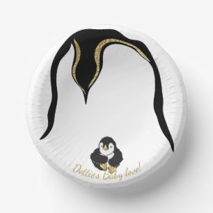Papierhüllen "Gold Pinguin Baby & Mommy" Pappteller