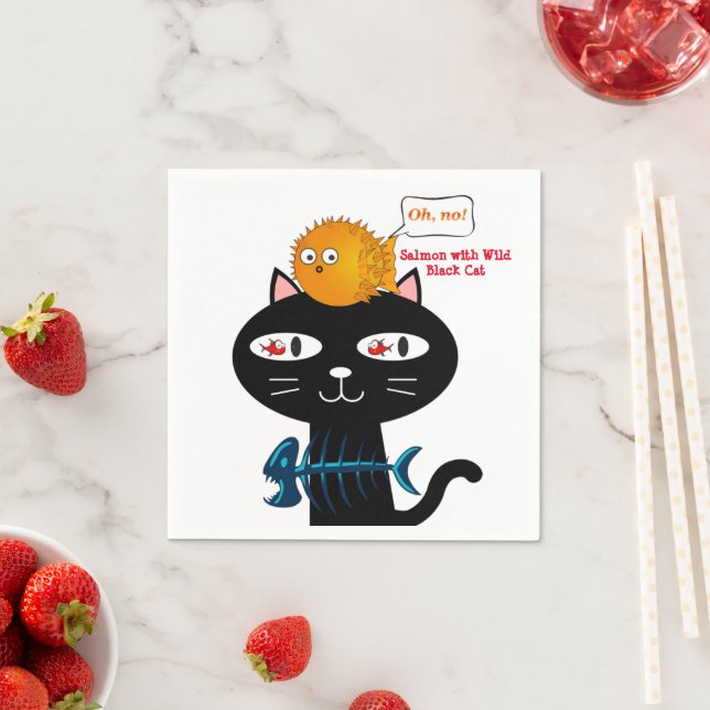 Papierkatzen, Schwarze Katze, Kätzchen Fisch Abend Serviette (Beispiel)