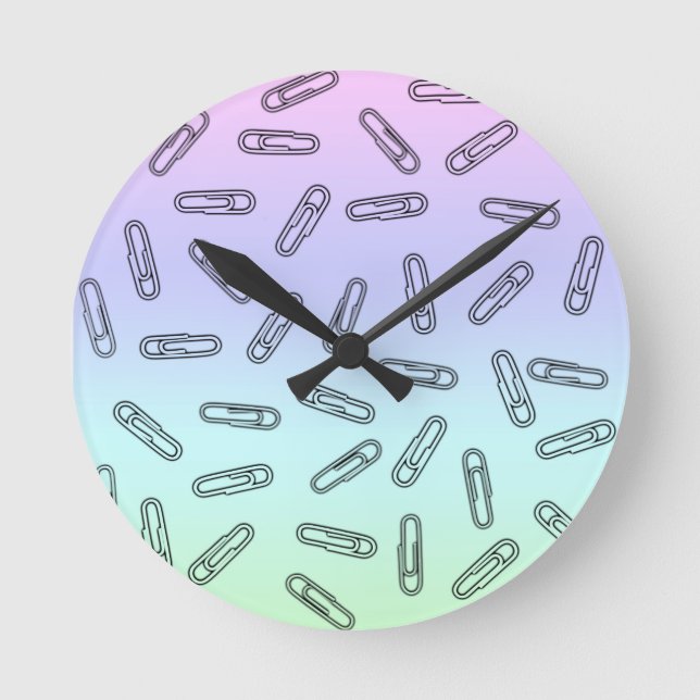 Papierklammern über Regenbogen Runde Wanduhr (Vorderseite)