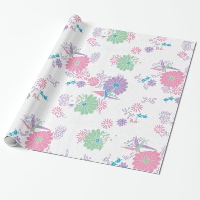 Papierkran aus Origami und Blume Geschenkpapier (Ungerollt)