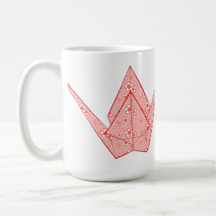 Papierkran mit roten Herzen und Blumenmuster Kaffeetasse