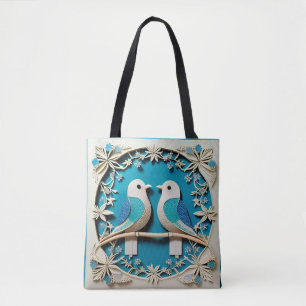 Papierkunst aus zwei Vögeln mit floralen Motiven Tasche