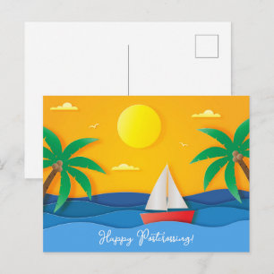 Papierkunst Sonnenuntergang Ozean Segeln Postkarte