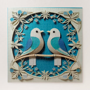 Papierkunst zweier Vögel mit floralen Motiven