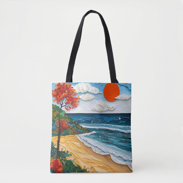 Papierkunststrand mit Baumbestand Tasche (Vorderseite)