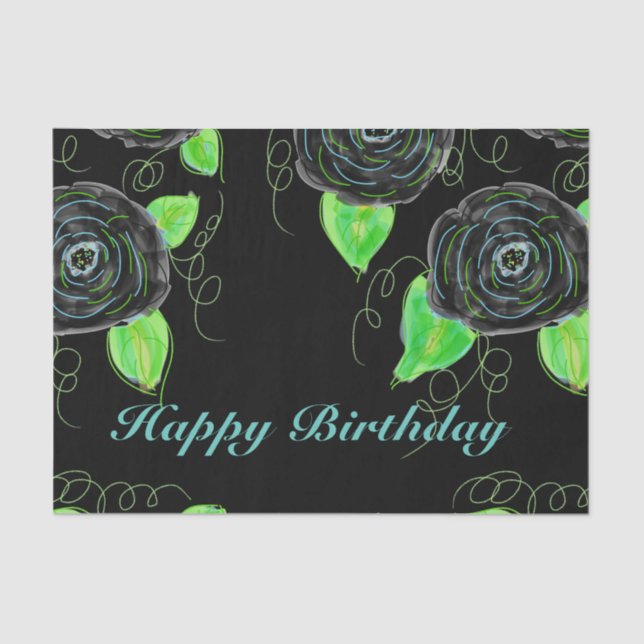 Papiermuster mit schwarzer Blume Seidenpapier (Vorderseite)