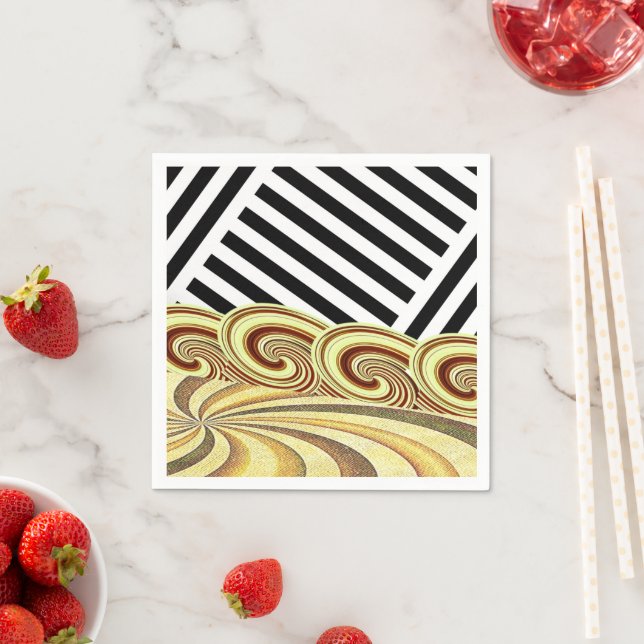 PapierNapkins, Brown & Yellow Black Strip Napkins Serviette (Beispiel)