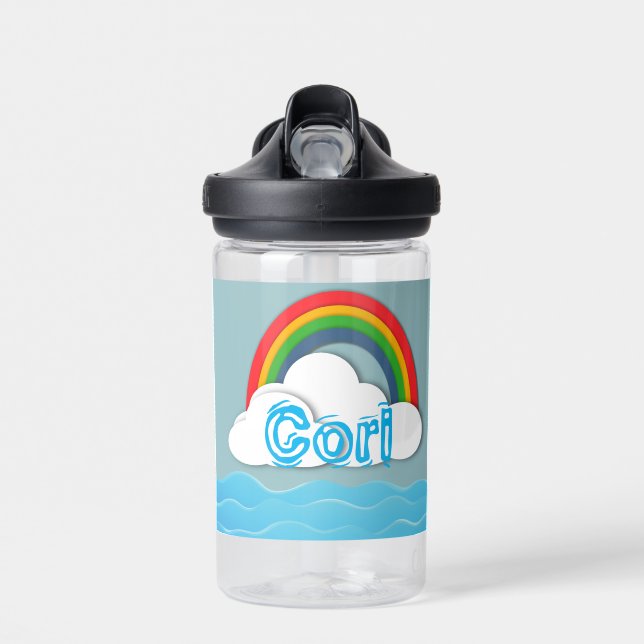 Papierozean mit Regenbogen- und Wolken-Individuell Trinkflasche (Vorne)