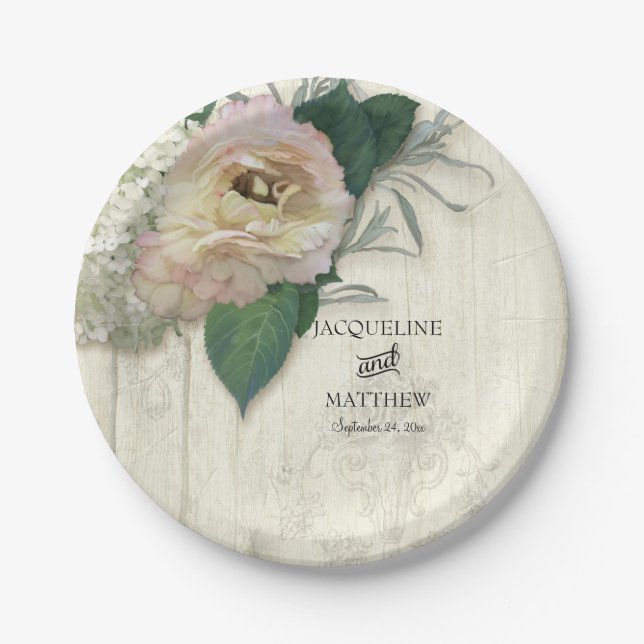 PapierParty-Warenmoderner Vintager Ranunculus mit Pappteller (Vorderseite)