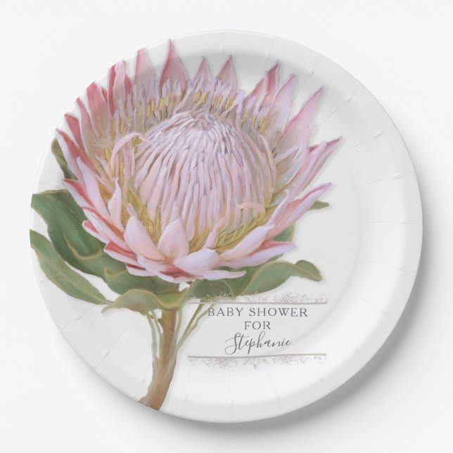 PapierPartymoderne rosa Protea-mit BlumenBlume Pappteller (Vorderseite)