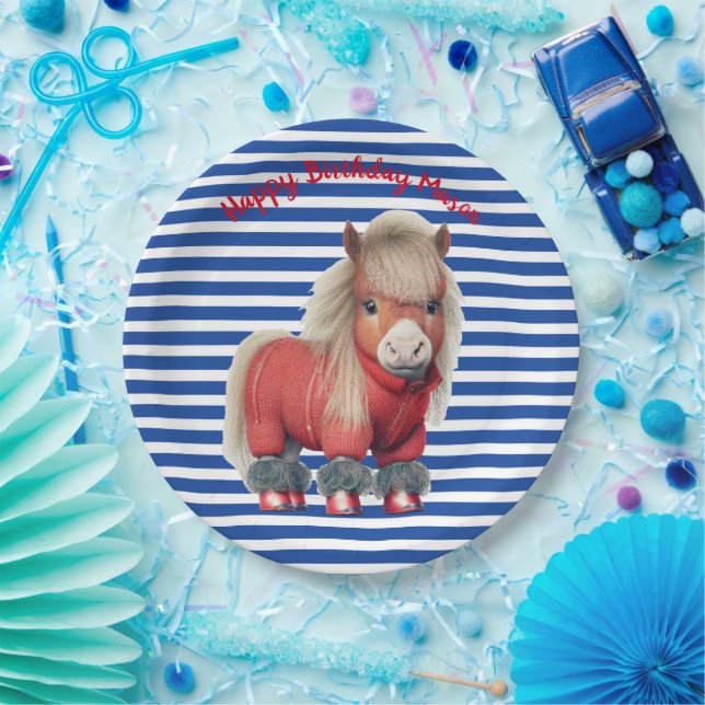 Papierplatte aus blauem und rotem Pony Pappteller (Party)
