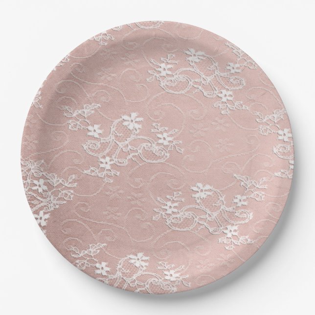 Papierplatte aus rosa und weißem Shabby Chic Pappteller (Vorderseite)