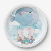 PAPIERPLATTE: BABY ELEPHANT & PUFFER FISH BALLOON