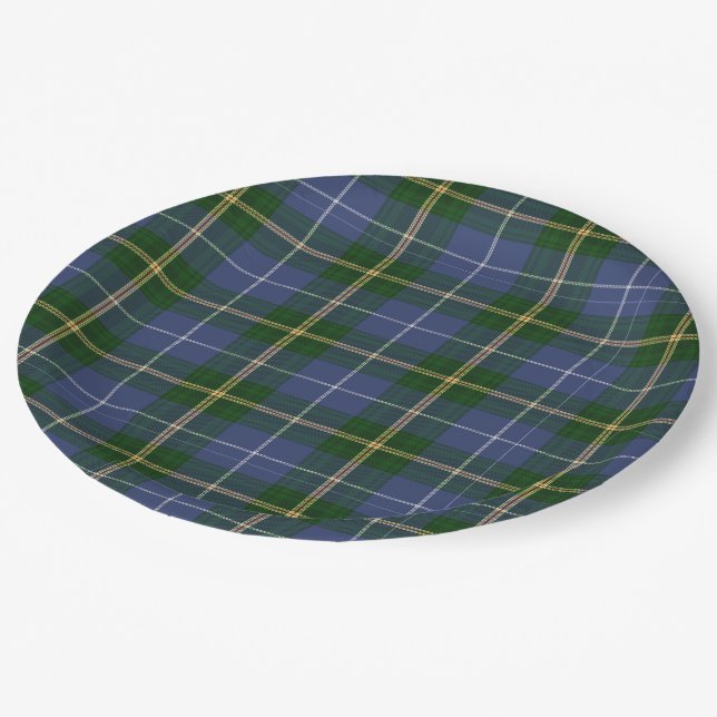 Papierplatte   blauer NeuschottlandTartan kariert Pappteller (Schrägansicht)