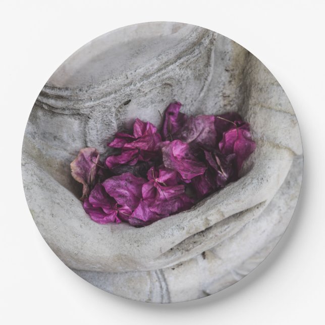 PAPIERPLATTE: BUDDHA MIT BLUSTERN PAPPTELLER (Vorderseite)