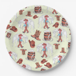 Papierplatte Cowboy und Pferdebraun Pappteller