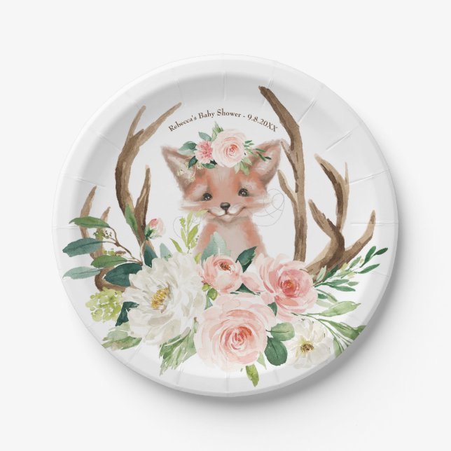 Papierplatte des niedlichen Fuchses der Babydusche Pappteller (Vorderseite)