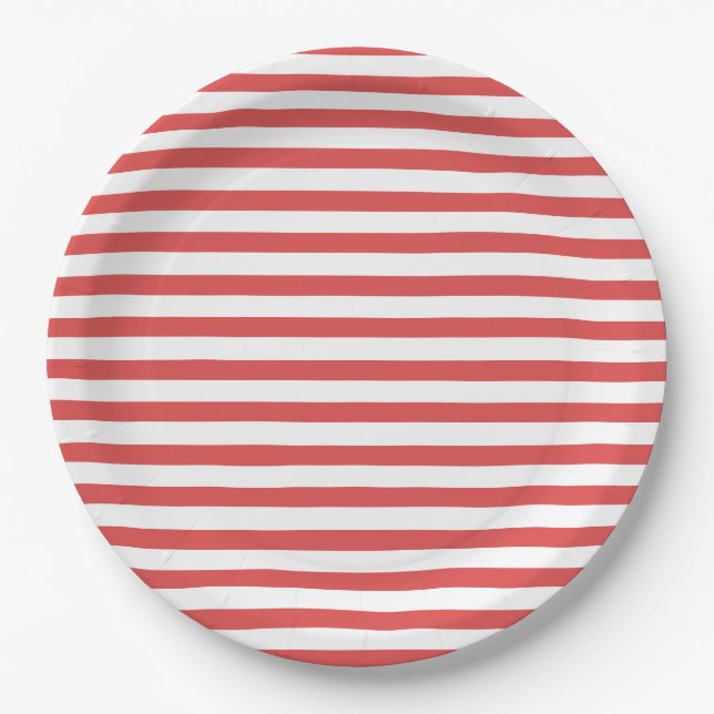 Papierplatte für Preppy Red & White Streifen Pappteller (Vorderseite)