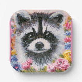 Papierplatte für Raccoon und Blume Pappteller