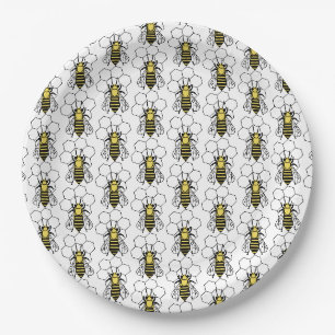 Papierplatte - Gelbe und Schwarze Bienen Pappteller