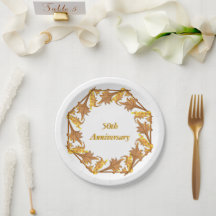 Papierplatte - Goldene Blätter in einem Kreis