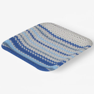 Papierplatte - Häkelmuster in Blau und Weiß Pappteller