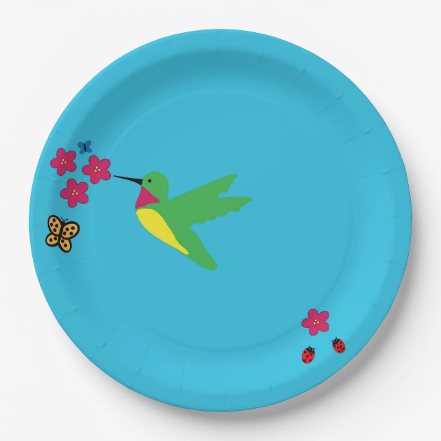Papierplatte Hummingbird und Ladybug Pappteller (Vorderseite)