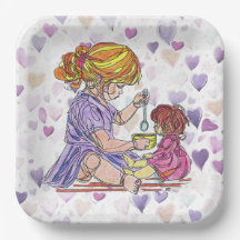 Papierplatte Kleine Girl und Baby Puppe