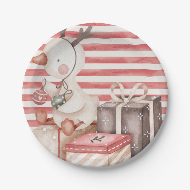 Papierplatte mit Aquarellente Pappteller (Vorderseite)