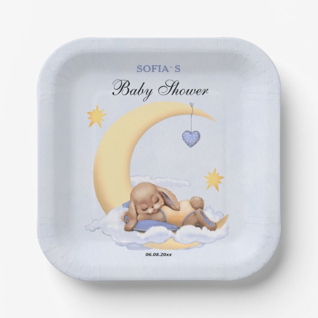 Papierplatte mit einem niedlichen Schlafplüsch. Pappteller (Vorderseite)