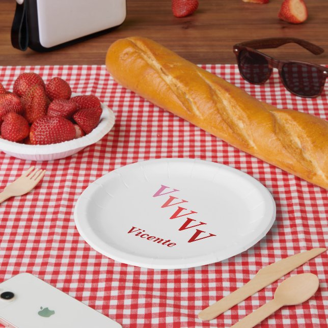 Papierplatte - Name und Steppbriefe in Rot Pappteller (Picknick)