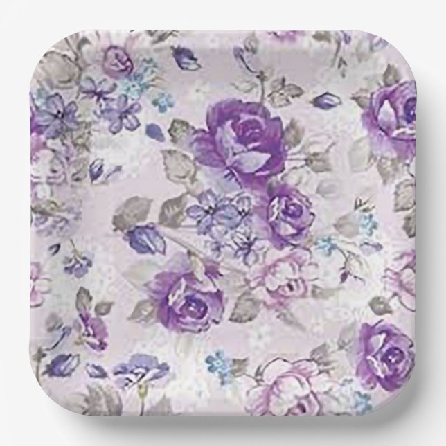 Papierplatte "Periwinkle floral design" Pappteller (Vorderseite)