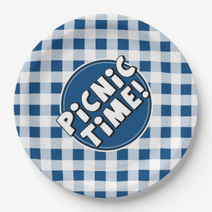 Papierplatte Picnic Time Blue Gingham Muster Pappteller