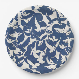 PAPIERPLATTE: PIGEONEN IN WEISS + BLAU:1928 PAPPTELLER