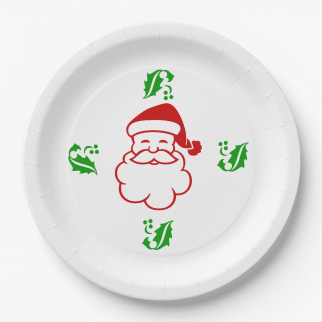 Papierplatte - Santa und Holly Pappteller (Vorderseite)