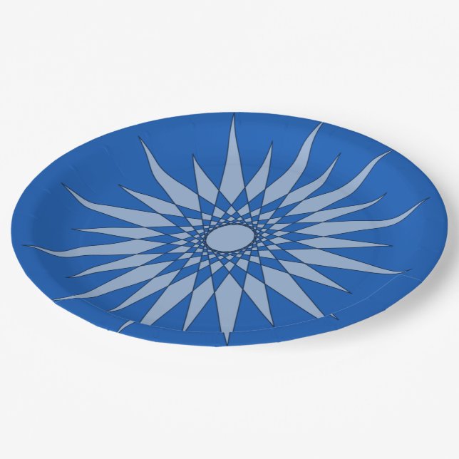 Papierplatte - Sternmuster in blau Pappteller (Schrägansicht)