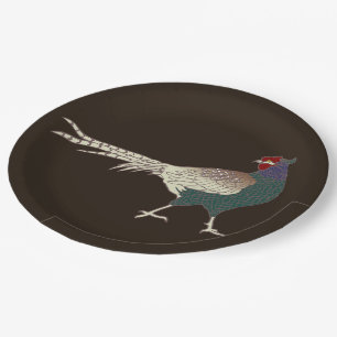 Papierplatte Vintag Retro Pheasant Vogelbraun Pappteller