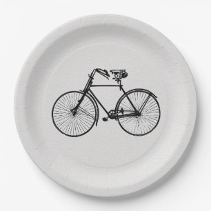 Papierplatten-   Fahrradfahrrad Schwarz-weiß Pappteller