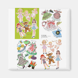Papierpuppen-Jahr-Entwurf, entzückendes Retro Magnet