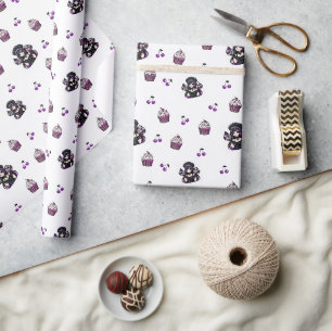 Papierrolle für lila und schwarze Cupcake Geschenkpapier