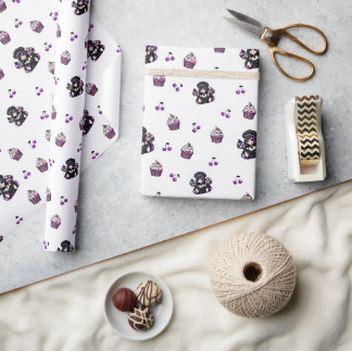 Papierrolle für lila und schwarze Cupcake Geschenkpapier