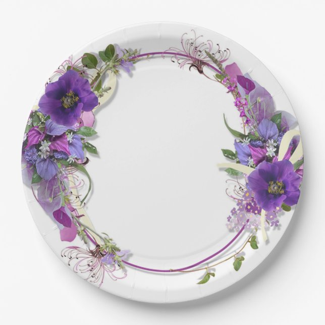 Papierschild "Farbiger Blumenreath" Pappteller (Vorderseite)