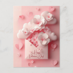 Papierschnitt Herzen und Blumen Valentinestag Postkarte