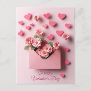 Papierschnitt Herzen und Blumen Valentinstag Postkarte